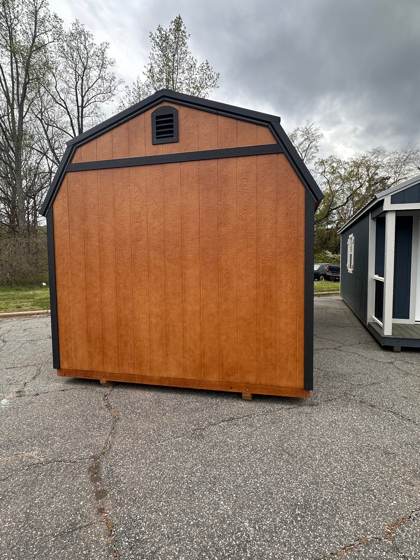 Lofted 10x20 Shed - Butternut Stain with Black Trim & Roof
