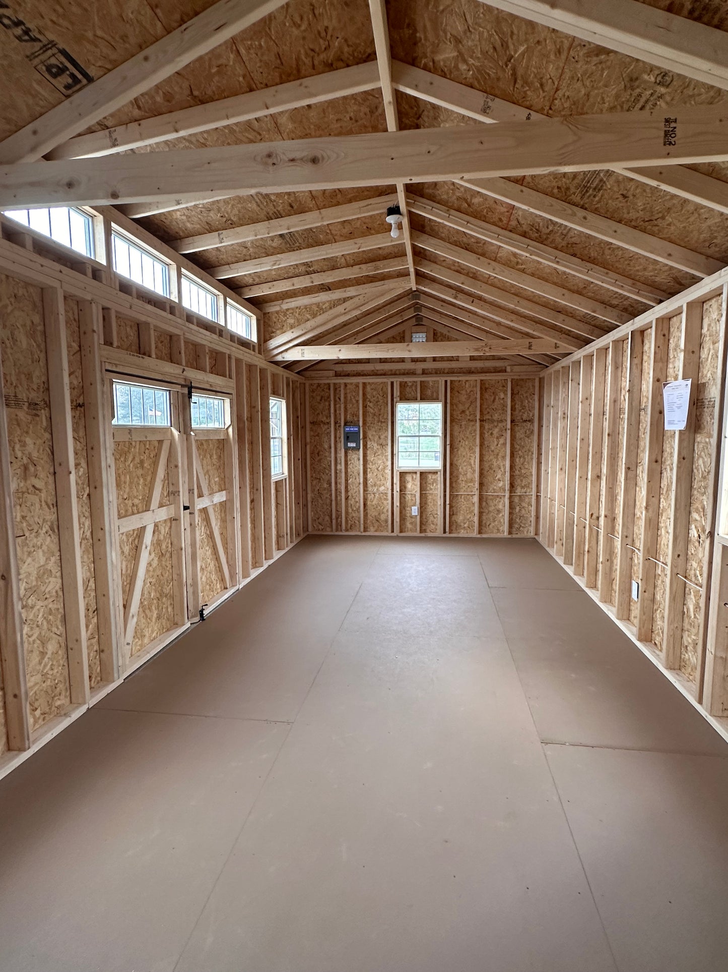 12x36 Shed with Porch, 9-Lite Door, 5 Windows, Dormer Package & Electric Package