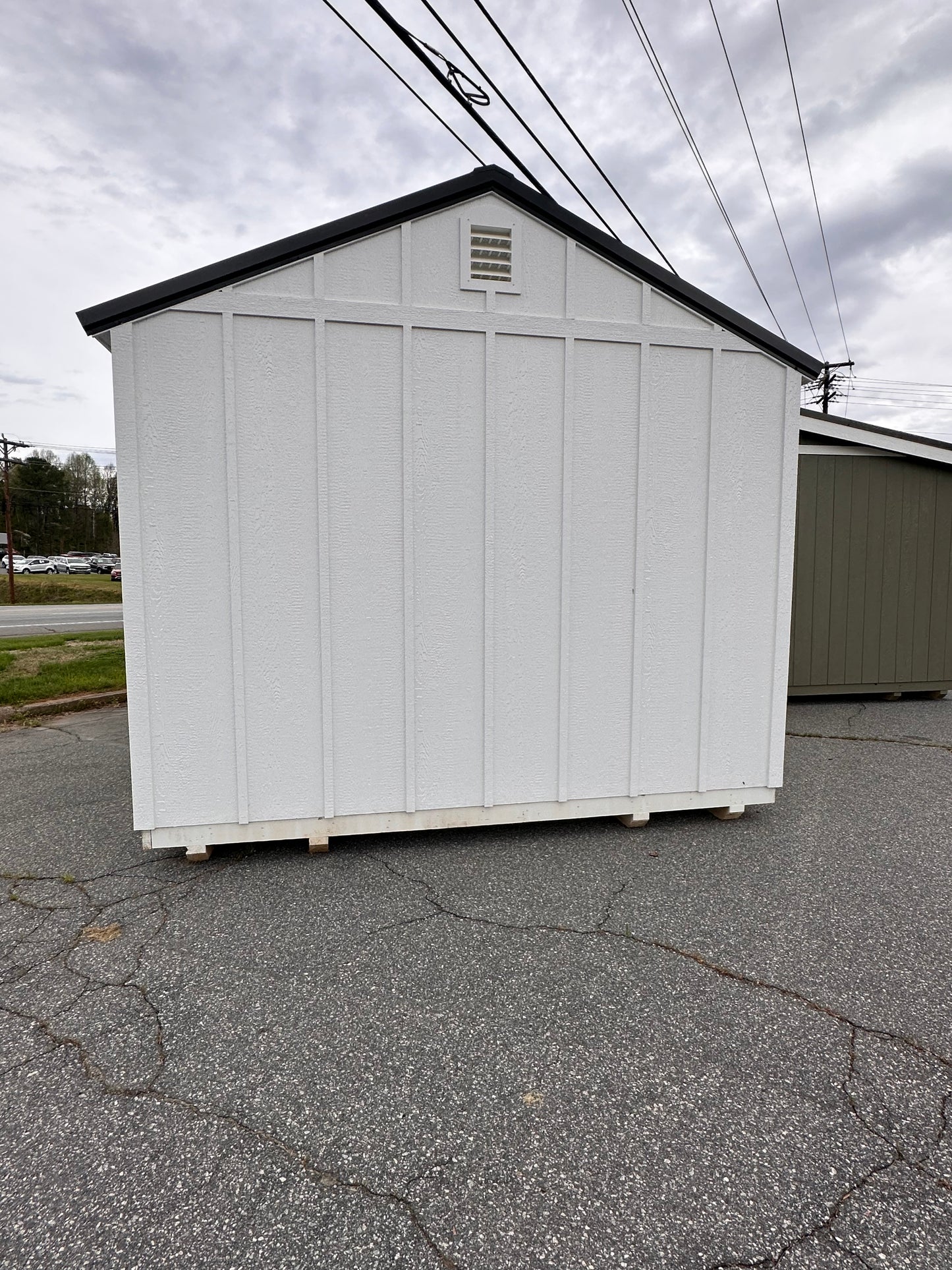 12x20 A-Frame Shed with Dormer, Electric Package, Board & Batten Siding & Transom Double Wood Doors